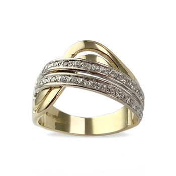 Tweedehands ring 2 gouden 750 zirkonia's