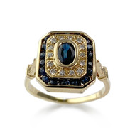Second-hand gold ring 750 yellow sapphires diamonds