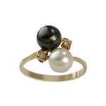 Bague d'occasion or 750 jaune diamants perles de culture - vue 1
