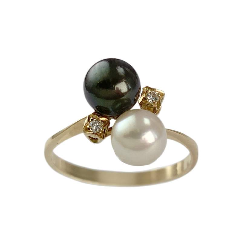 Bague d'occasion or 750 jaune diamants perles de culture - vue 1