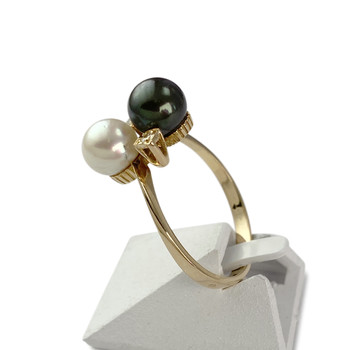 Second-hand gold ring 750 yellow diamonds cultured pearls