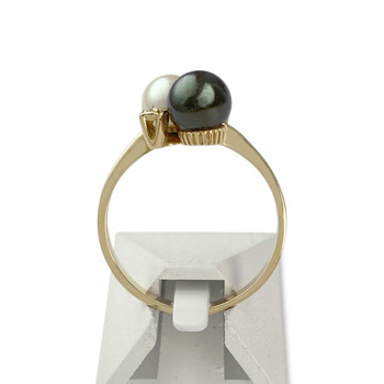 Second-hand gold ring 750 yellow diamonds cultured pearls