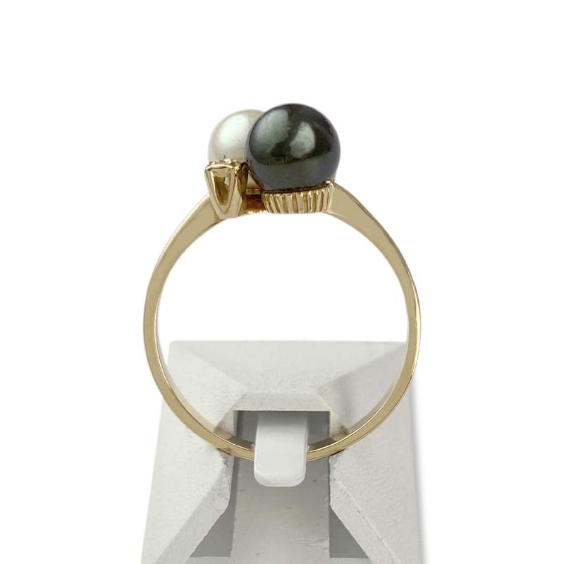 Bague d'occasion or 750 jaune diamants perles de culture - vue 3
