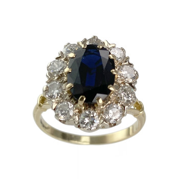 Second-hand gold 750 2-tone sapphire diamond ring