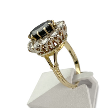 Second-hand gold 750 2-tone sapphire diamond ring