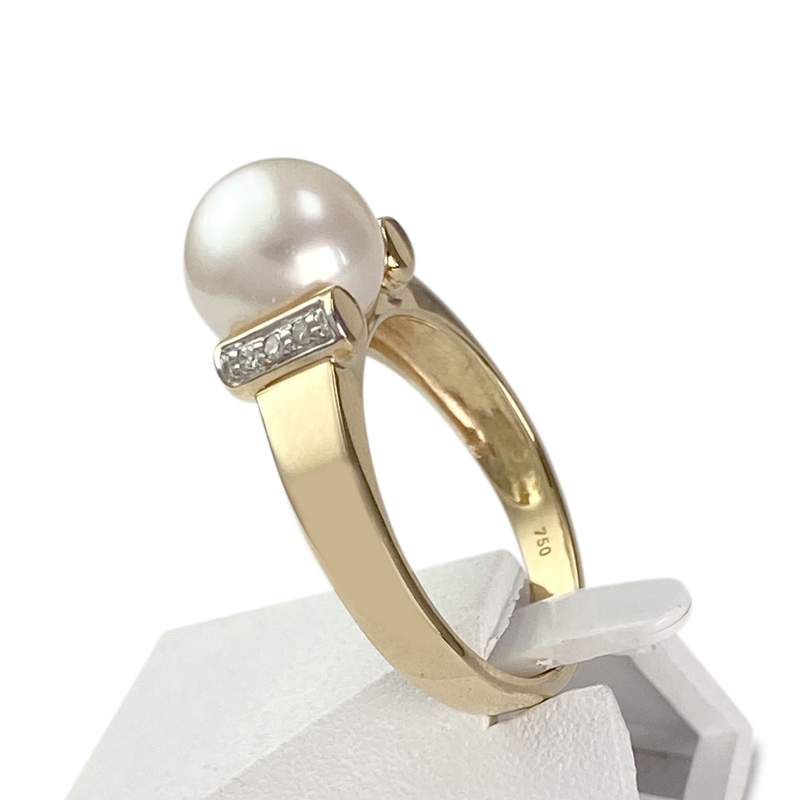 Bague d'occasion or 750 2 tons perle de culture diamants - vue 2