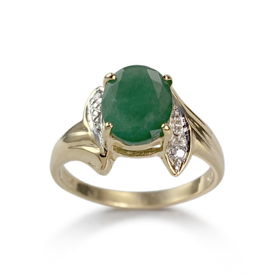 Bague d'occasion or 585 2 tons émeraude diamants