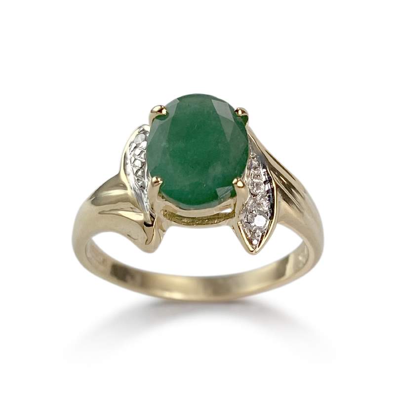 Bague d'occasion or 585 2 tons émeraude diamants - vue 1