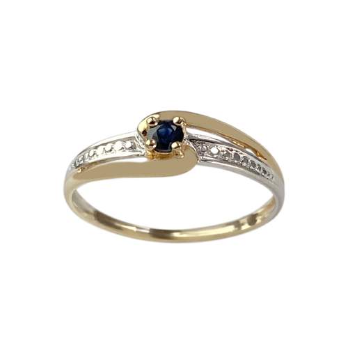 Tweedehands goud 750 2 toon saffier ring