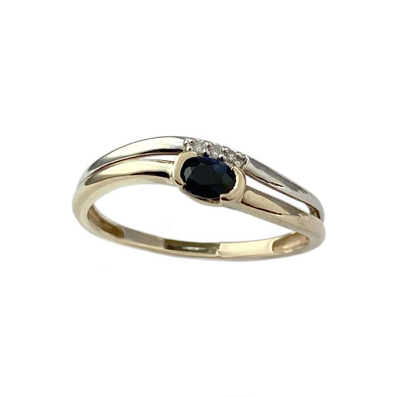 Bague d'occasion 2 ors 375 saphir diamants - vue 1