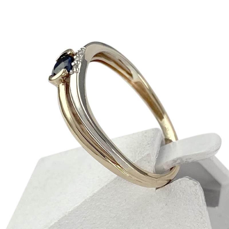 Bague d'occasion 2 ors 375 saphir diamants - vue 2