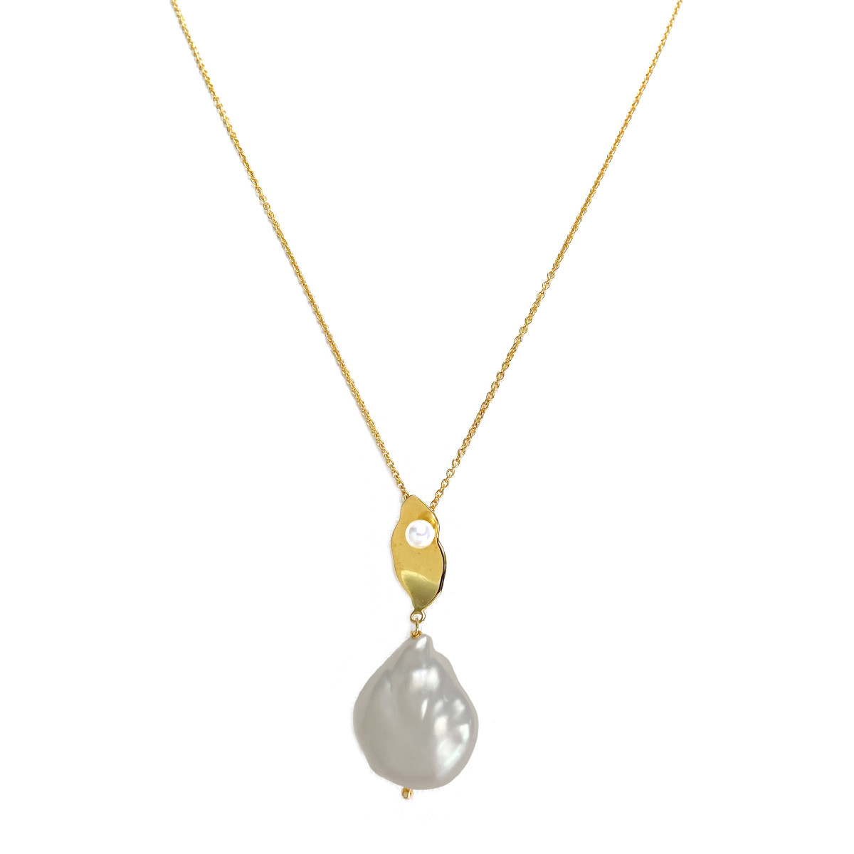 Collier d'occasion or 750 jaune maille forçat perles 42 cm