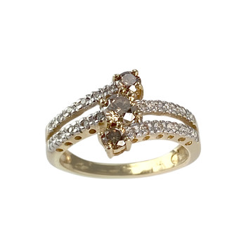 Second hand ring 750 gold 2 tone diamonds and amber diamonds