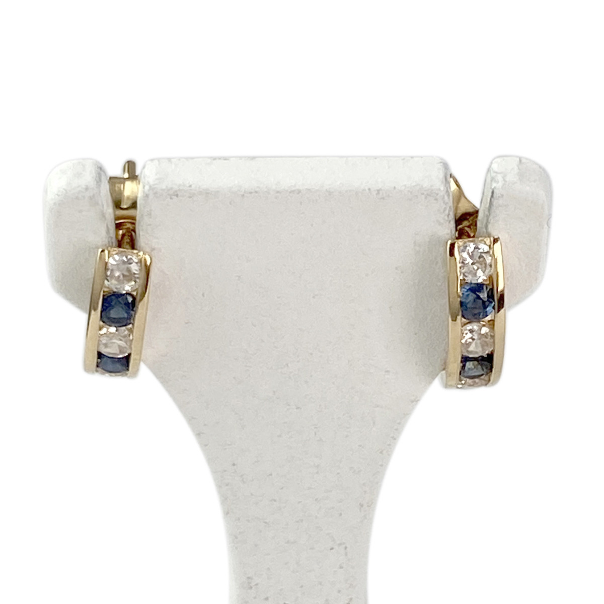 Boucles d'oreilles clous d'occasion or 750 jaune saphirs zirconias