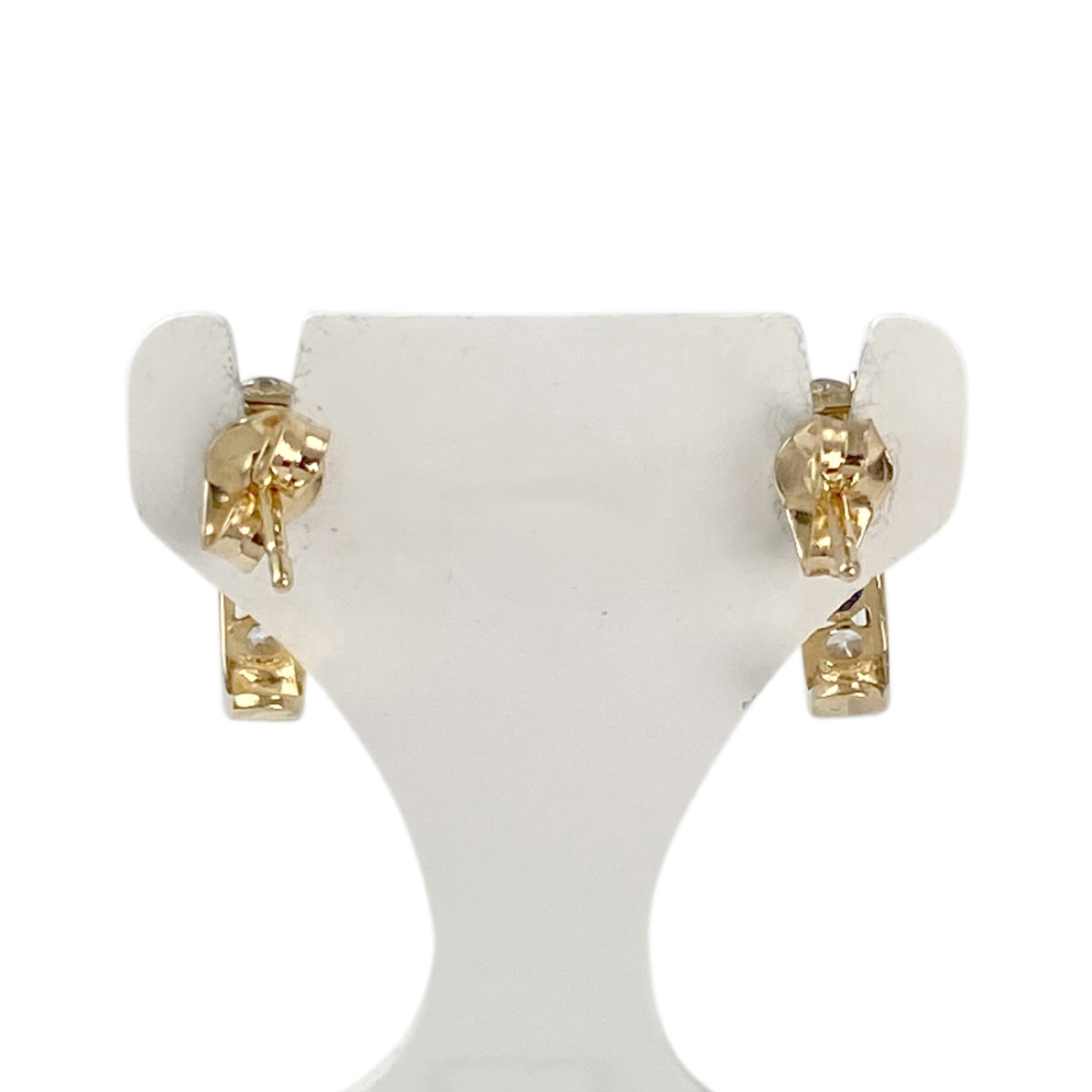 Boucles d'oreilles clous d'occasion or 750 jaune saphirs zirconias - vue 3