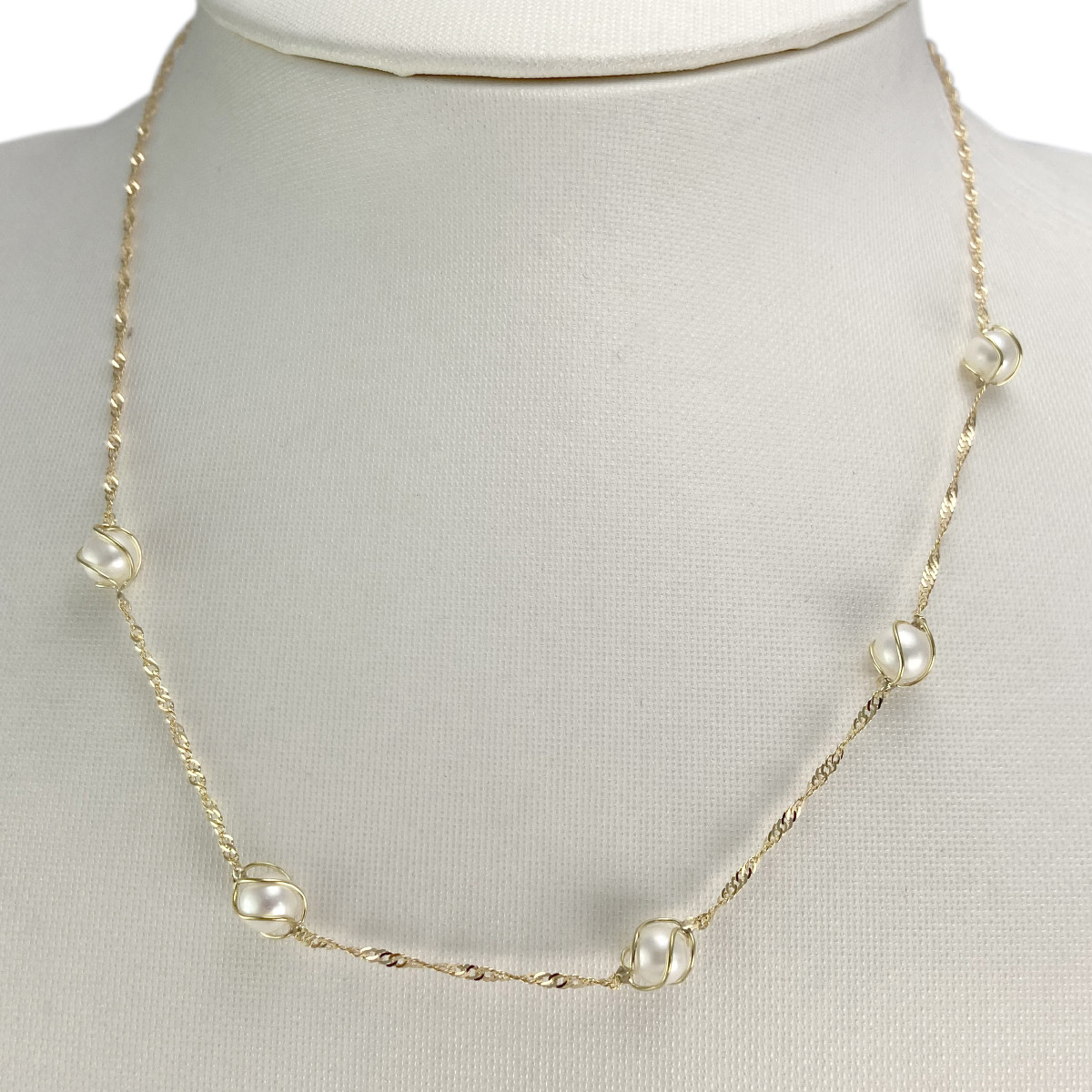Collier d'occasion or 750 jaune maille torsadée perles de culture 41,5 cm - vue 2