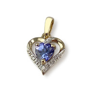 Pendentif coeur d'occasion or 375 2 tons tanzanite diamants