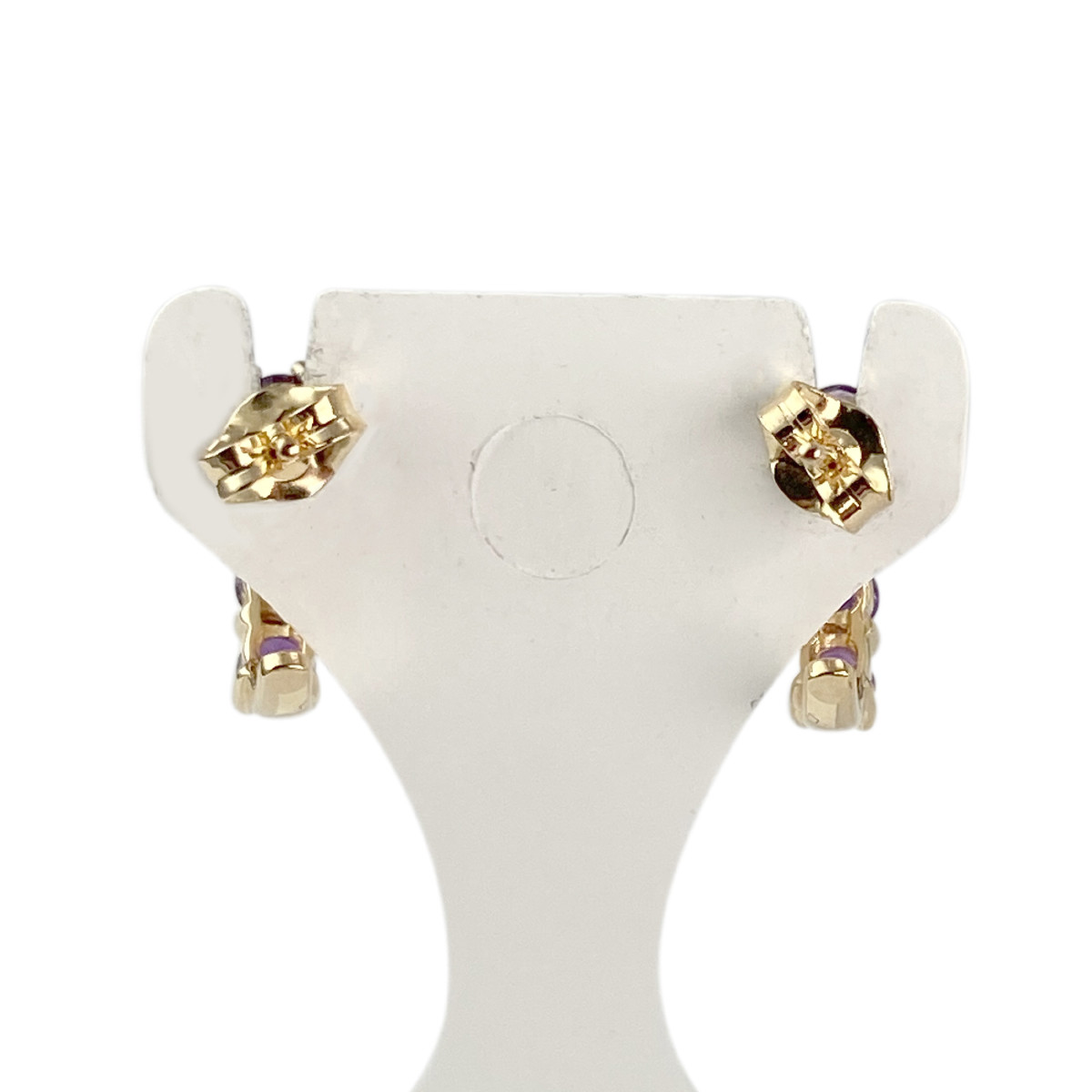 Boucles d'oreilles clous d'occasion or 750 jaune améthystes - vue 3