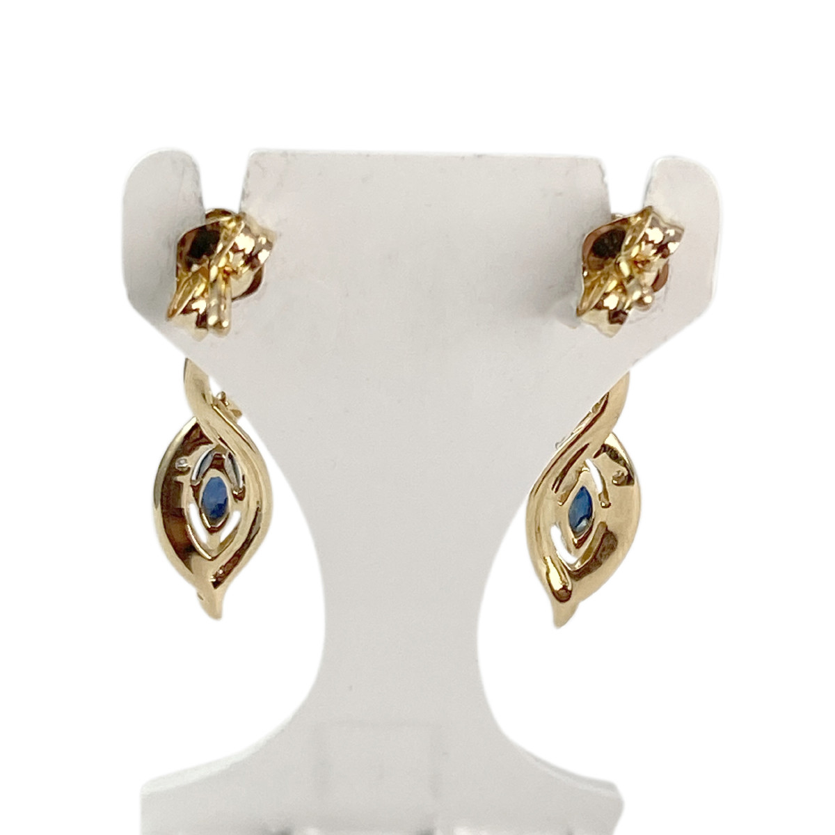 Boucles d'oreilles pendants or 750 2 tons saphirs diamants - vue 3