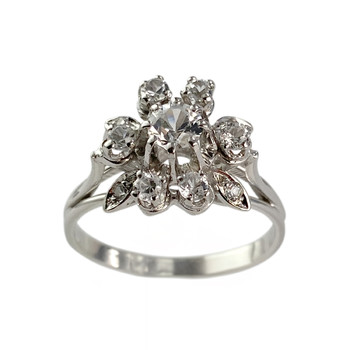 Tweedehands ring goud 750 wit synthetische stenen