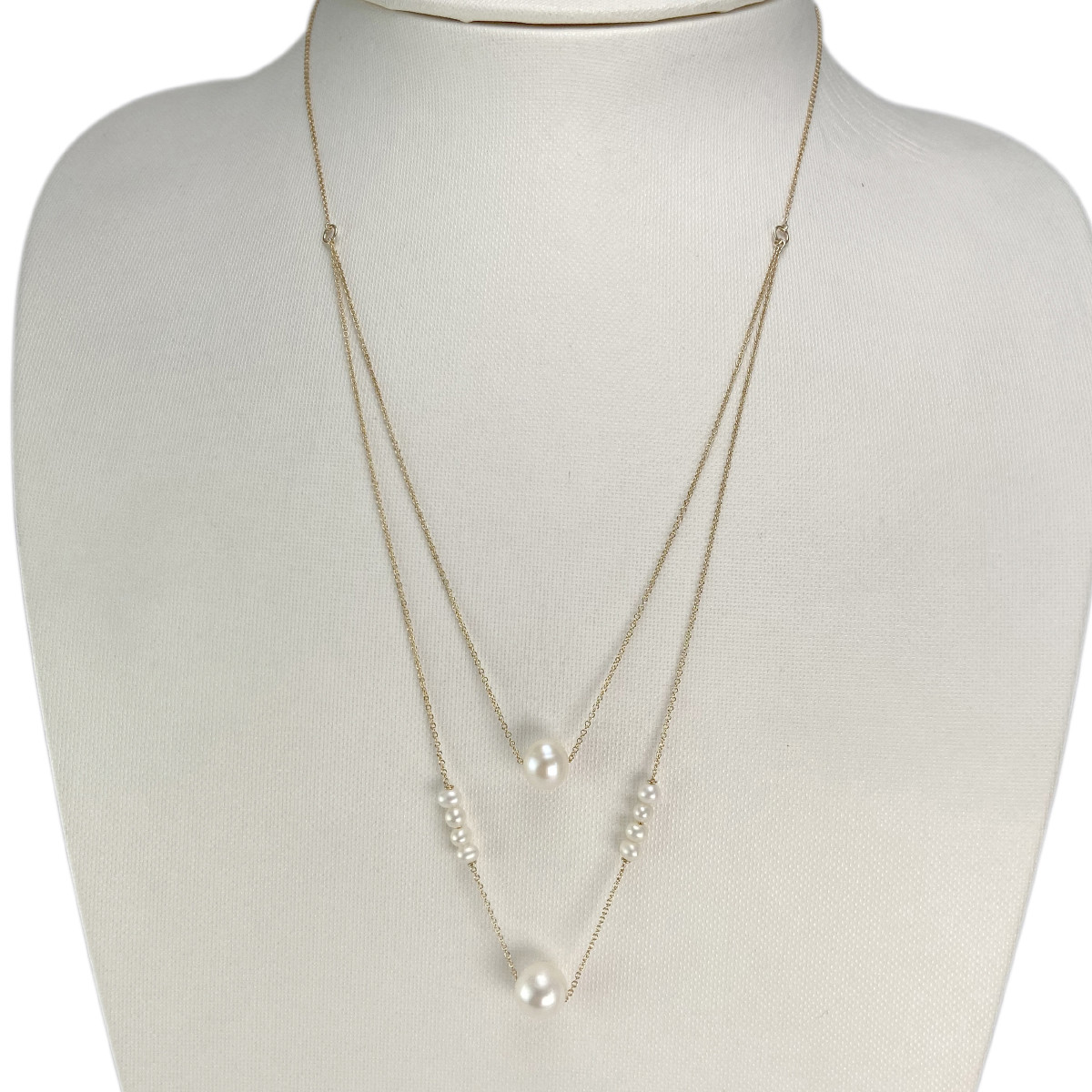 Collier d'occasion or 375 jaune maille forçat perles de culture de chine 45 cm - vue 2