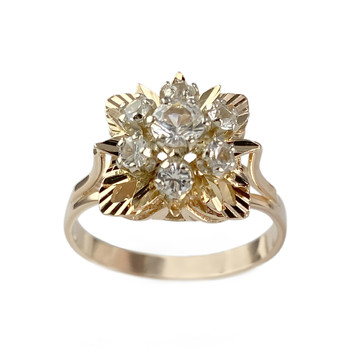 Tweedehands ring 2 gouden 750 zirkonia's