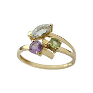 Bague d'occasion or 750 jaune aigue marine améthyste péridot