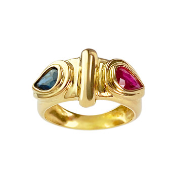 Bague d'occasion or 750 jaune rubis saphir