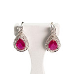 Boucles d'oreilles dormeuses or 750 blanc rubis diamants - vue 1