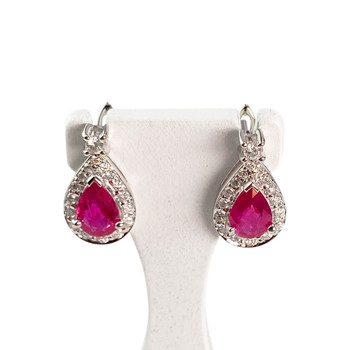 Boucles d'oreilles dormeuses or 750 blanc rubis diamants