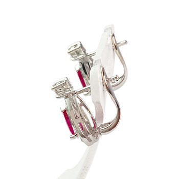Boucles d'oreilles dormeuses or 750 blanc rubis diamants