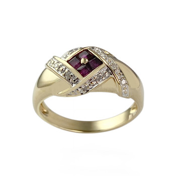 Second hand ring gold 750 2 tones ruby diamonds