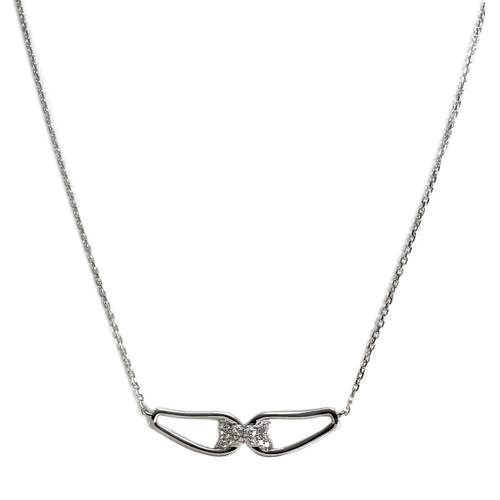 Collier d'occasion en or blanc 375, maille forçat, diamants, 45 cm