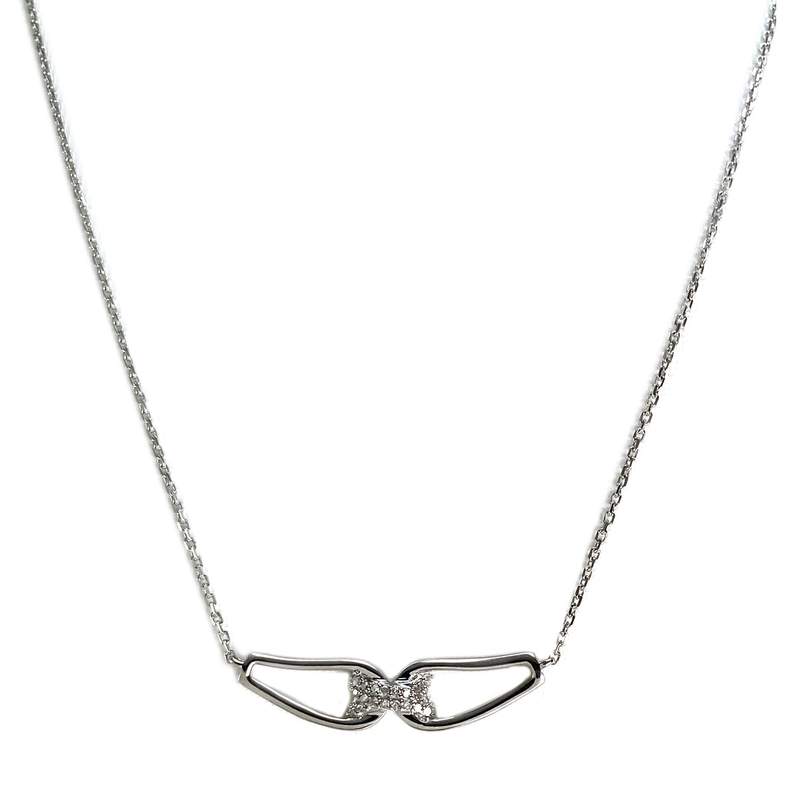 Collier d'occasion en or blanc 375, maille forçat, diamants, 45 cm - vue 1