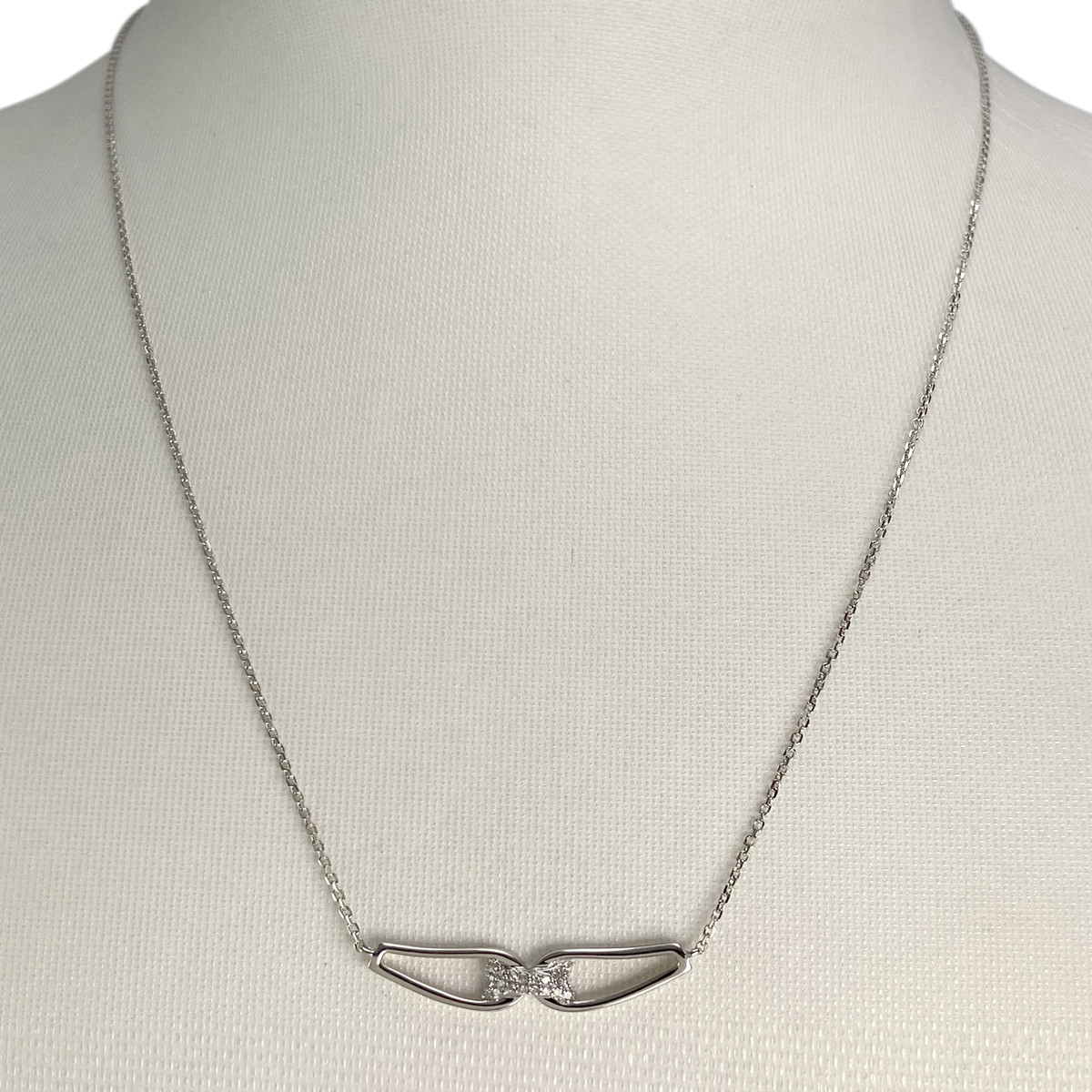 Collier d'occasion or 375 blanc maille forçat diamants 45 cm - vue 2