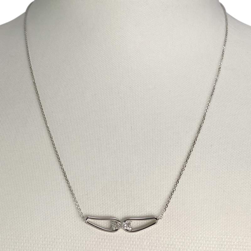 Collier d'occasion en or blanc 375, maille forçat, diamants, 45 cm - vue 2