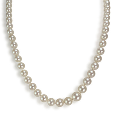 Collier en chute d'occasion or 750 blanc perles de culture du japon diamants 51 cm