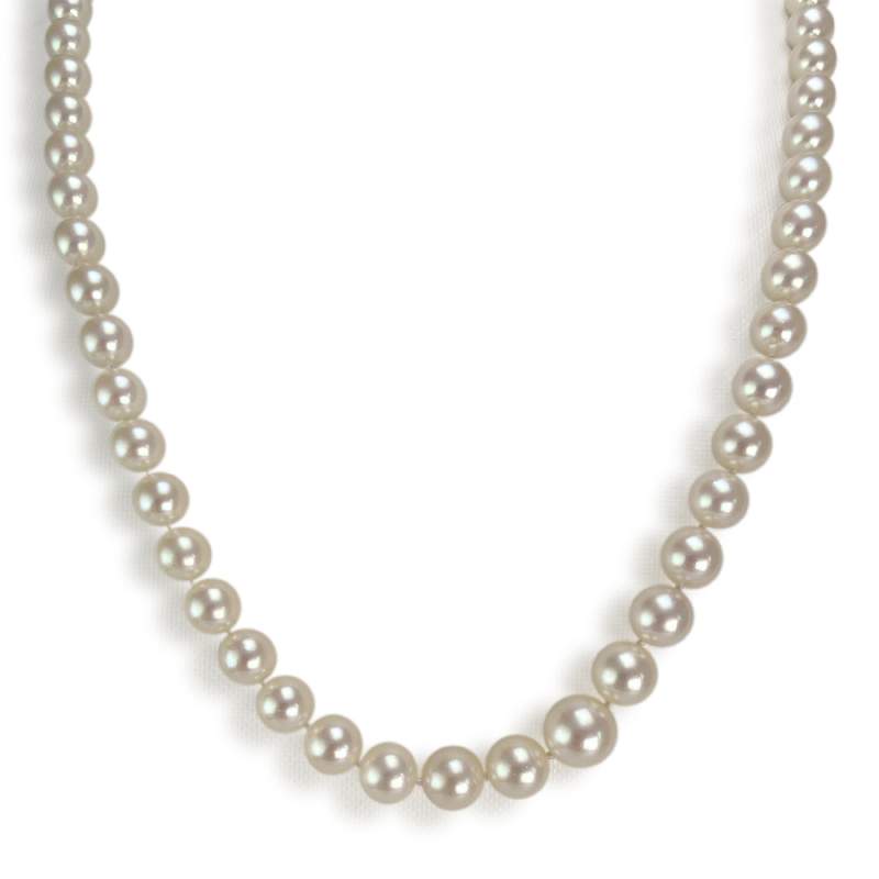 Collier en chute d'occasion or 750 blanc perles de culture du japon diamants 51 cm - vue 1