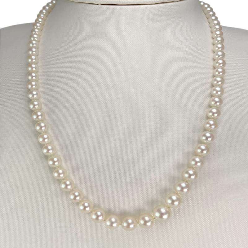 Collier en chute d'occasion or 750 blanc perles de culture du japon diamants 51 cm - vue 2