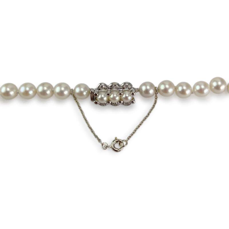 Collier en chute d'occasion or 750 blanc perles de culture du japon diamants 51 cm - vue 3