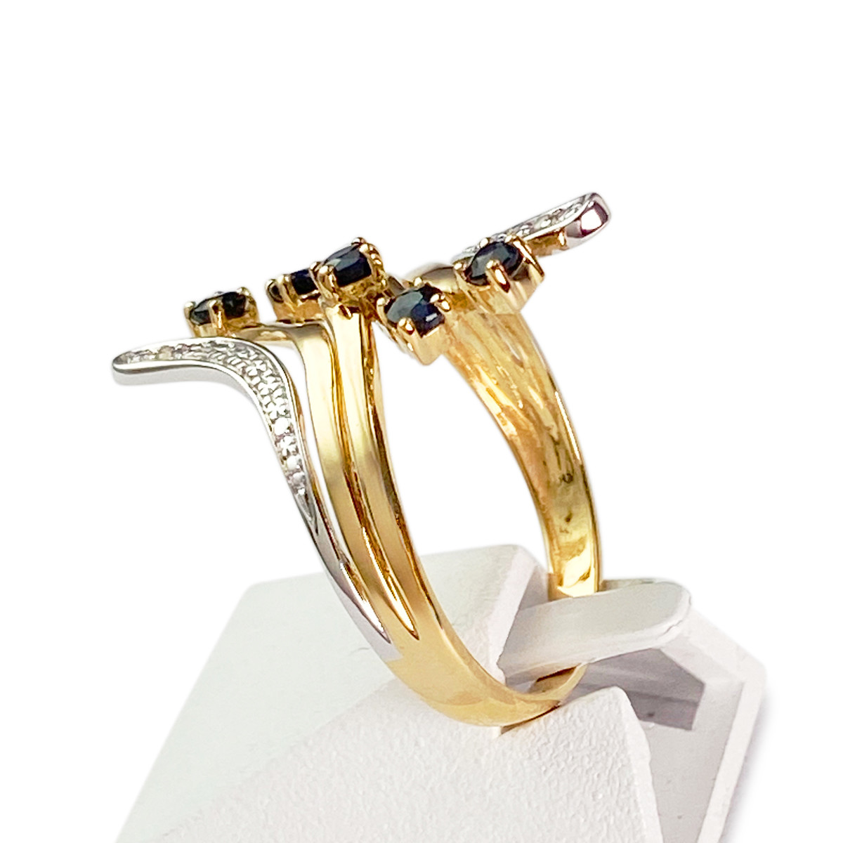 Bague d'occasion or 750 2 tons saphirs diamants - vue 2