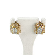 Boucles d'oreilles clous d'occasion or 750 jaune aigues marines zirconias