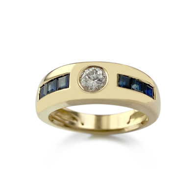 Bague d'occasion or 750 jaune saphirs diamant - vue 1
