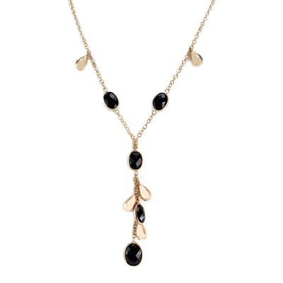 Pre-owned 14K rose gold Jaseron chain necklace with onyx, 43 cm - view 1