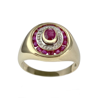Second hand ring gold 750 2 tones ruby diamonds