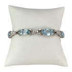 Bracelet d'occasion or 750 blanc maille fantaisie diamants aigues marines 18 cm - vue 1