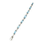 Bracelet d'occasion or 750 blanc maille fantaisie diamants aigues marines 18 cm - vue 2