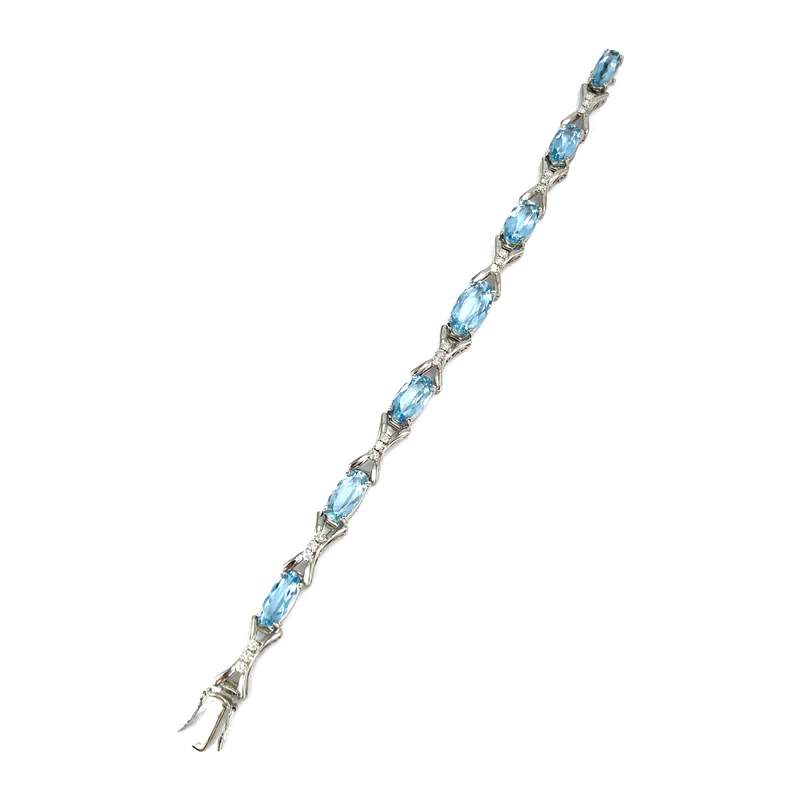 Bracelet d'occasion or 750 blanc maille fantaisie diamants aigues marines 18 cm - vue 2