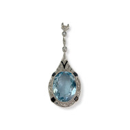 Pendentif d'occasion or 585 blanc aigue marine diamants onyx