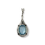 Pendentif d'occasion or 585 blanc aigue marine diamants onyx - vue 2